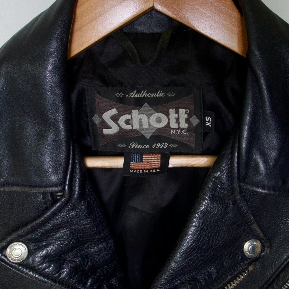 Schott NYC Black Leather Motorcycle Bomber Jacket with Silver Hardware - Picture 2 of 9